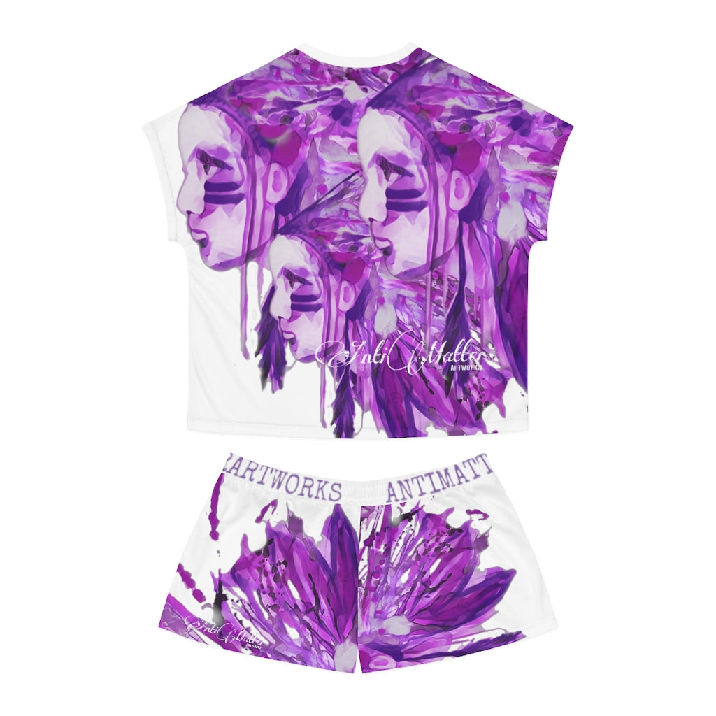 PURPLE NATIVE PRIDE Women's Short Pajama Set (AOP)