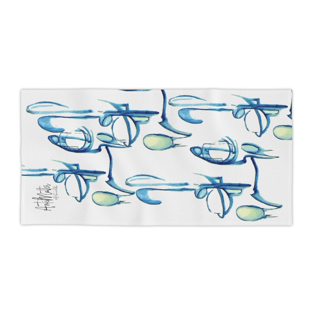 A MATTER BLUE STRETCHY FACE Beach Towels